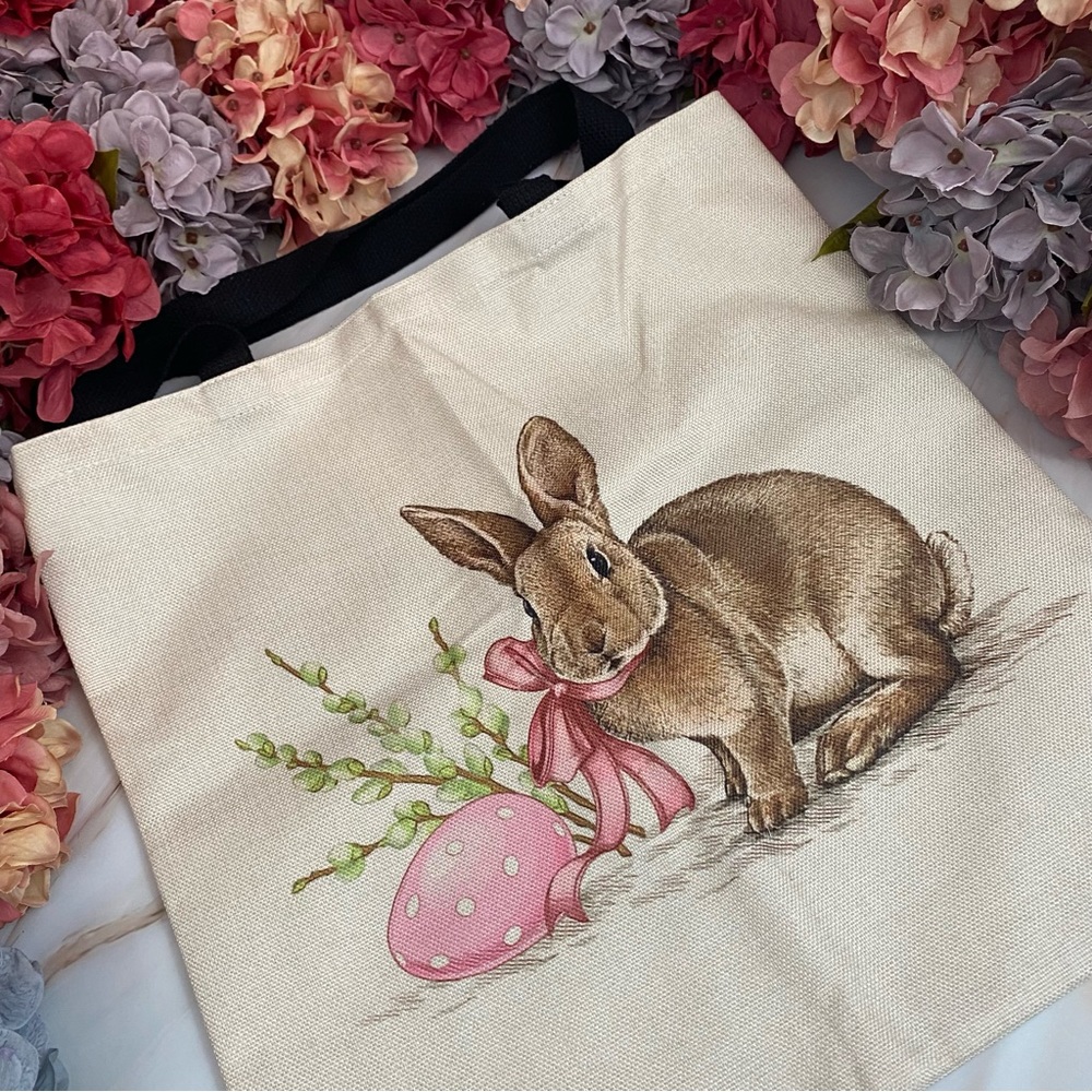 Eco-Friendly Bunny with Pink Egg Folding Tote Bag - Picture 3 of 13